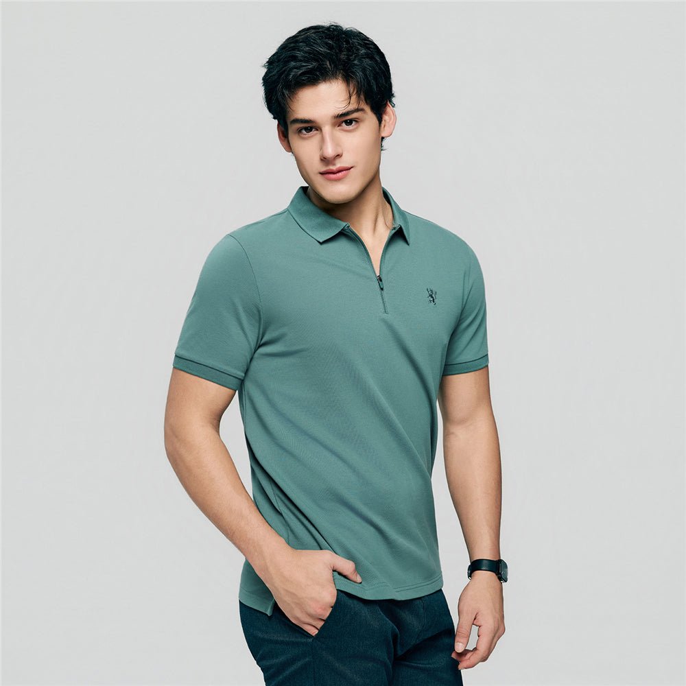 Men's Slim Fit Small Lion Zipper Polo