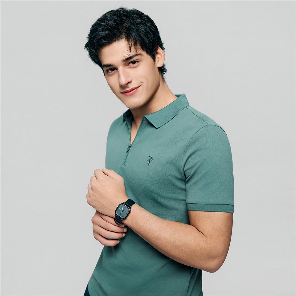 Men's Slim Fit Small Lion Zipper Polo
