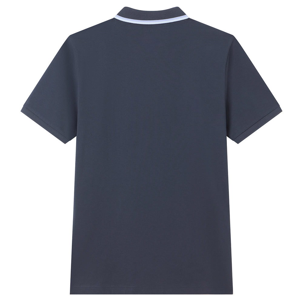 Men Slim Fit Cotton Lycra Pique Flat Knit Collar Embroidered Solid Polo