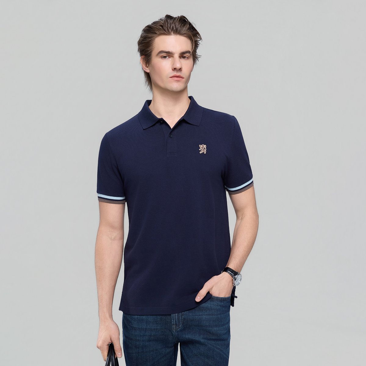 Men's Cotton Slim Performance Polo With Small Lion Embroidery