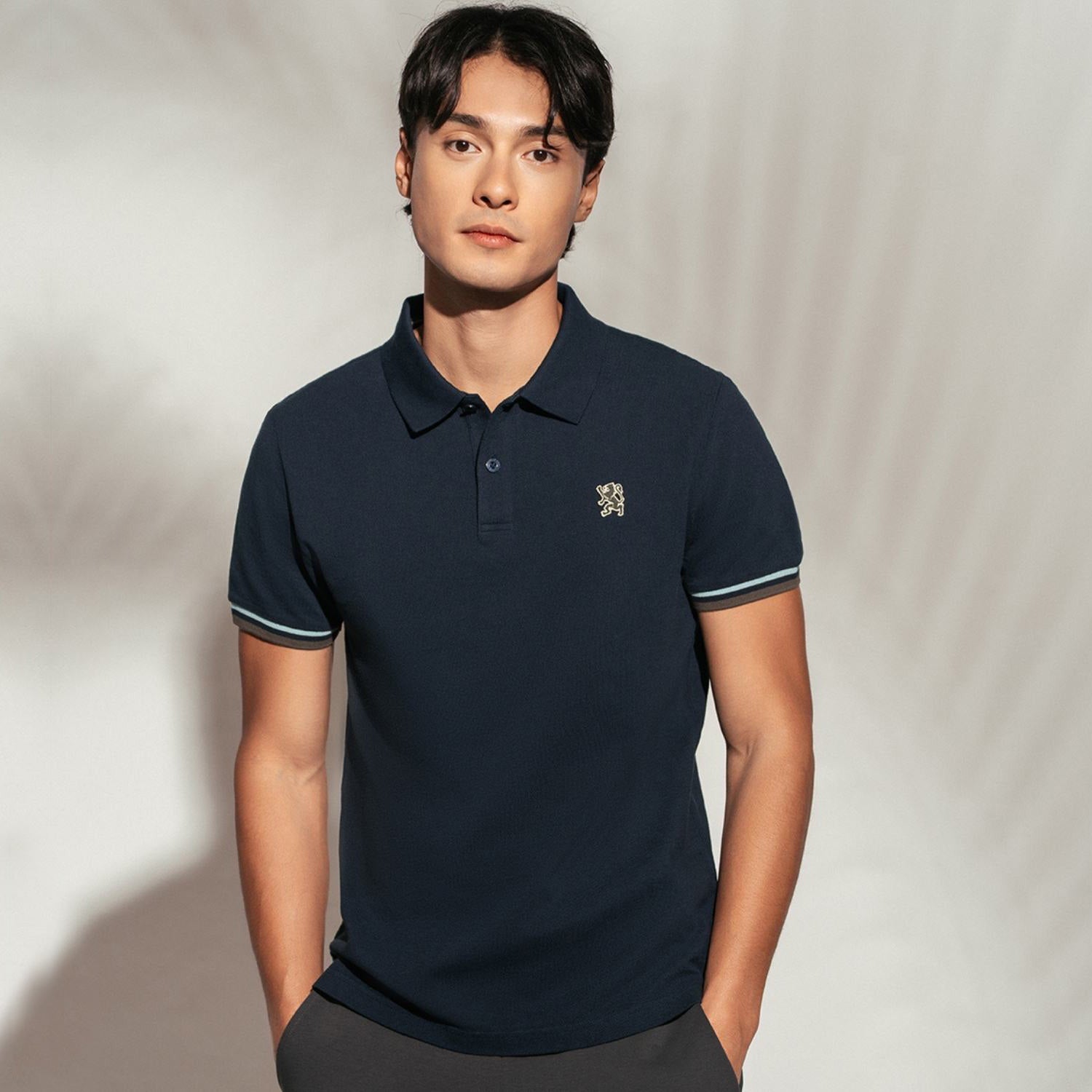 Men's Cotton Slim Performance Polo With Small Lion Embroidery