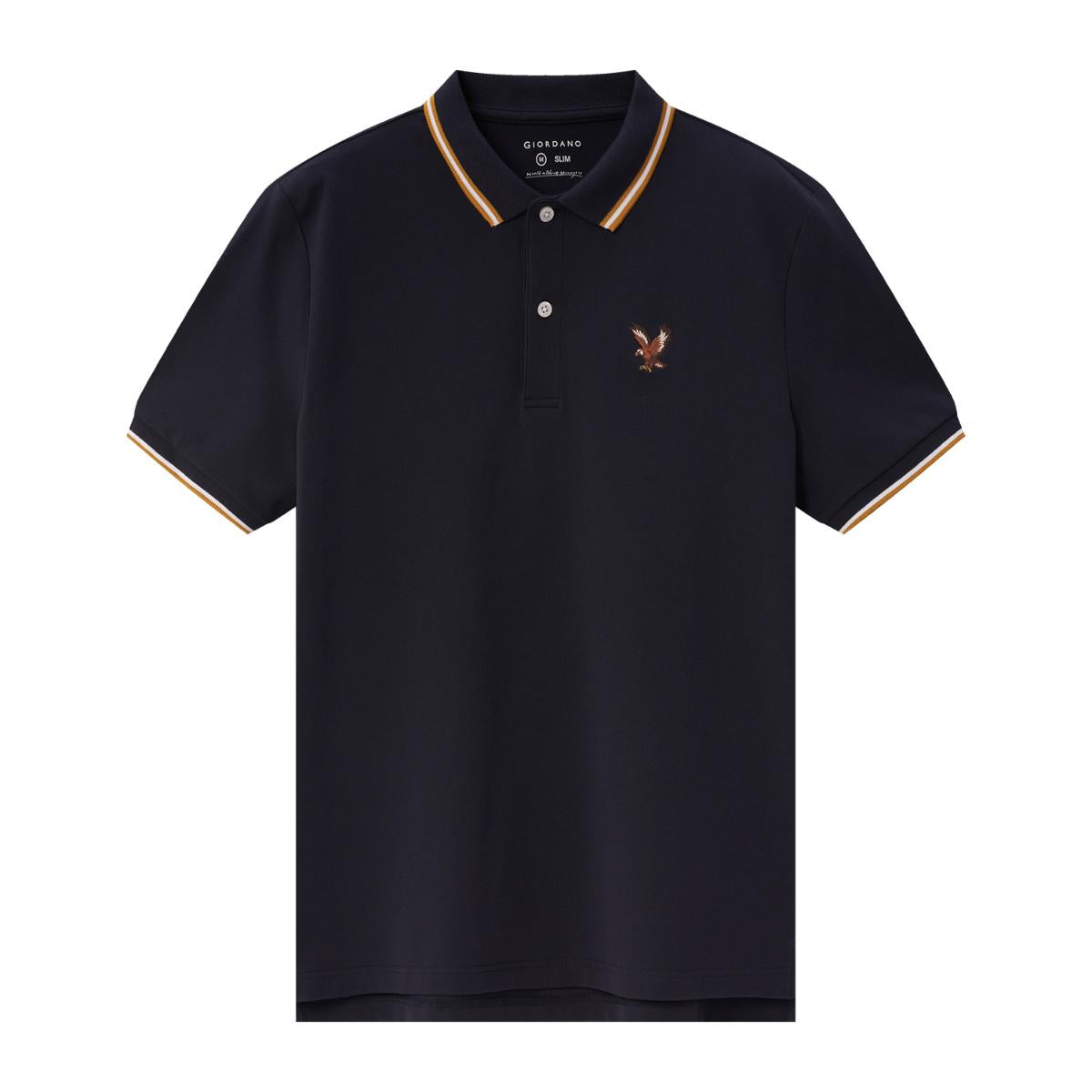Men's Cotton Lycra Pique Polo - Slim Fit, Eagle Embroidery