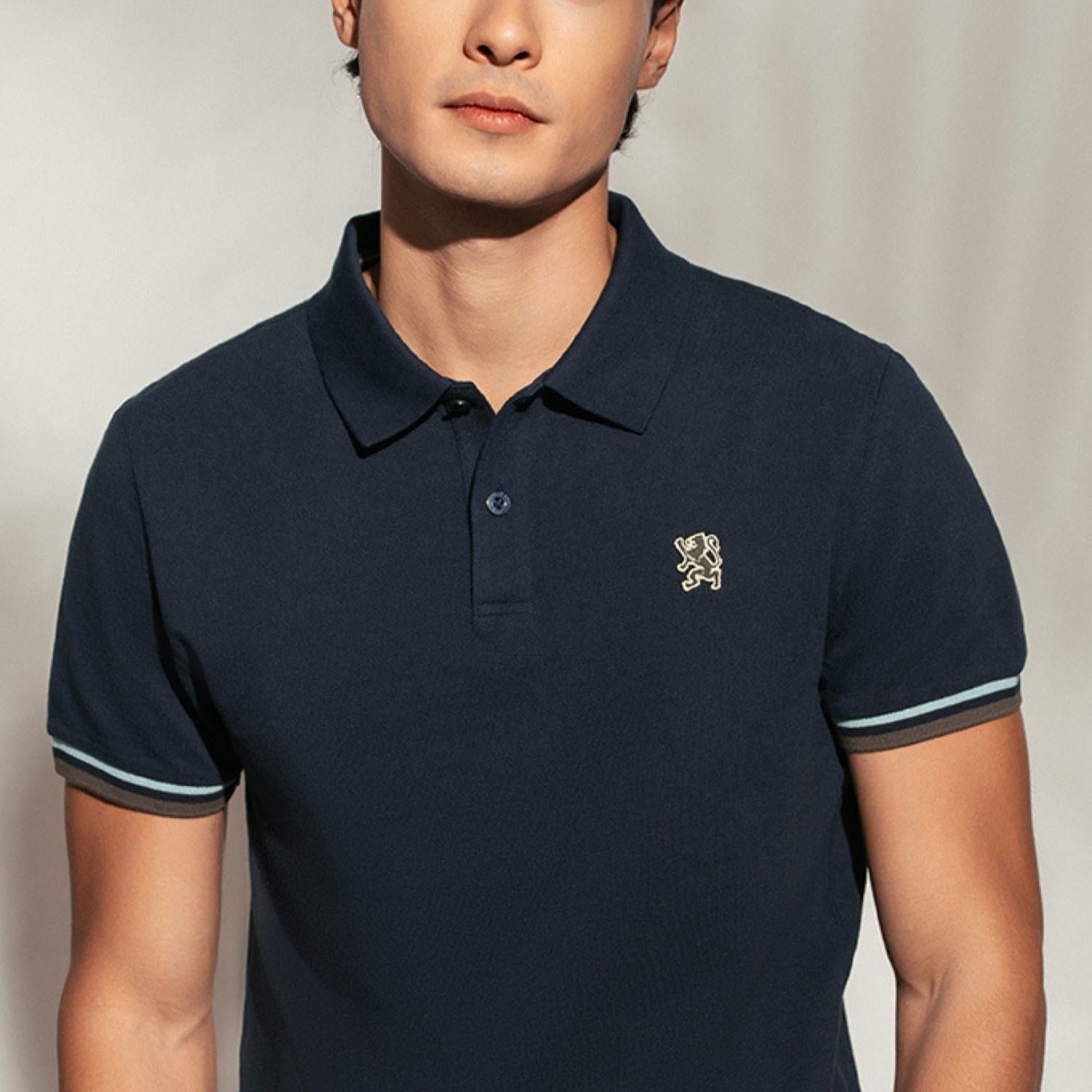 Men's Cotton Slim Performance Polo With Small Lion Embroidery