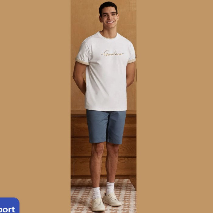 Cotton Twill Mid Rise Slim Triple Elastic Waist Bermuda