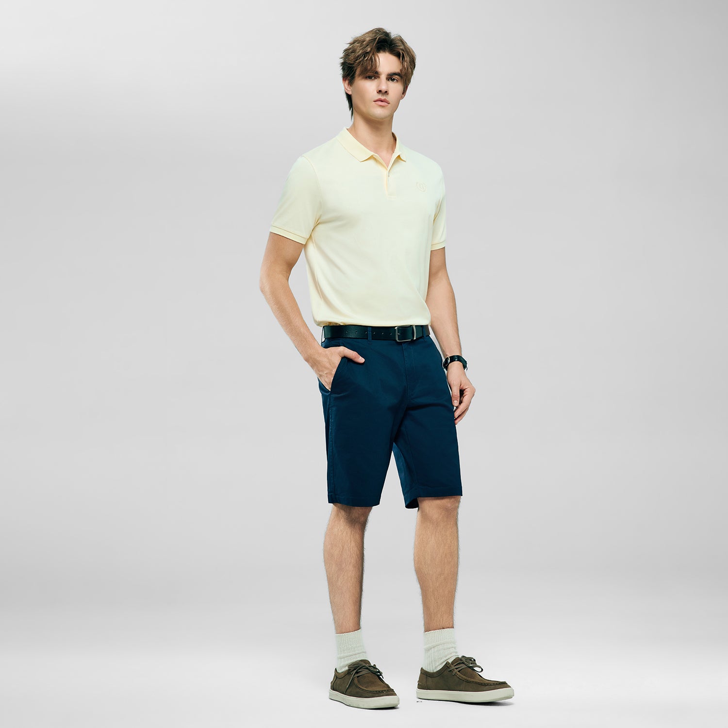 Men's Slim Twill Bermuda Shorts With Stretch Waist