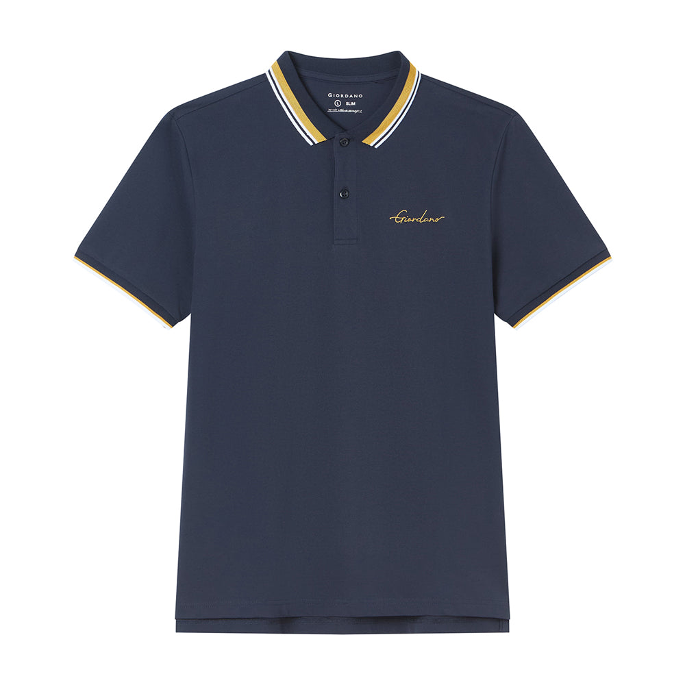 Men’S Slim Pique Polo With Contrast Collar & Signature Embroidery