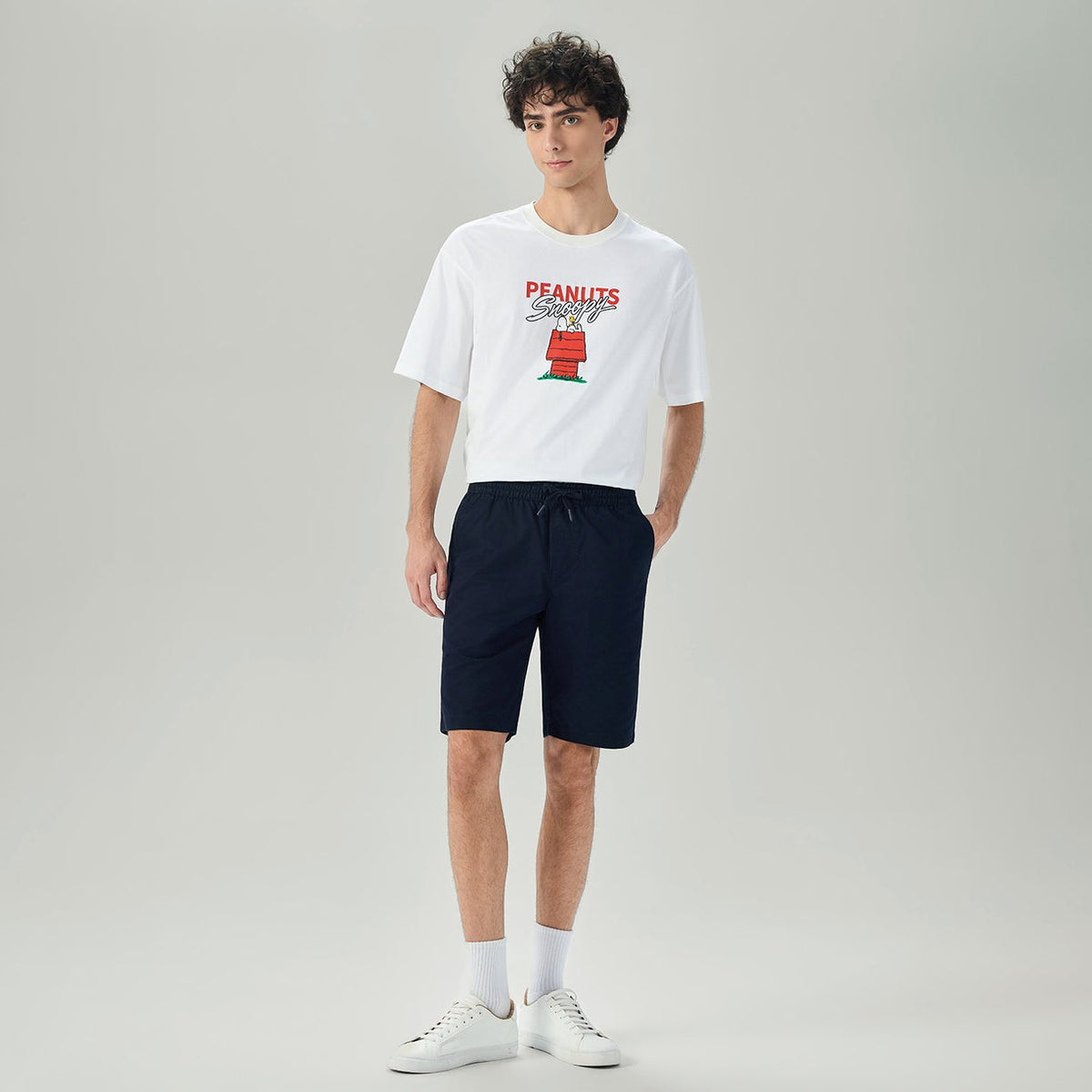 Men's Slim Fit Elastic Waist Bermuda Cotton Twill Mid Rise