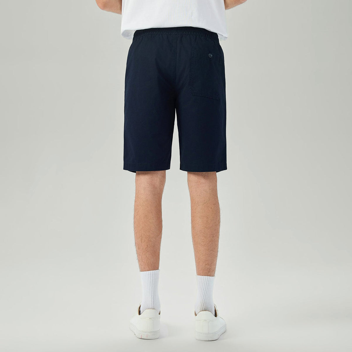 Men's Slim Fit Elastic Waist Bermuda Cotton Twill Mid Rise
