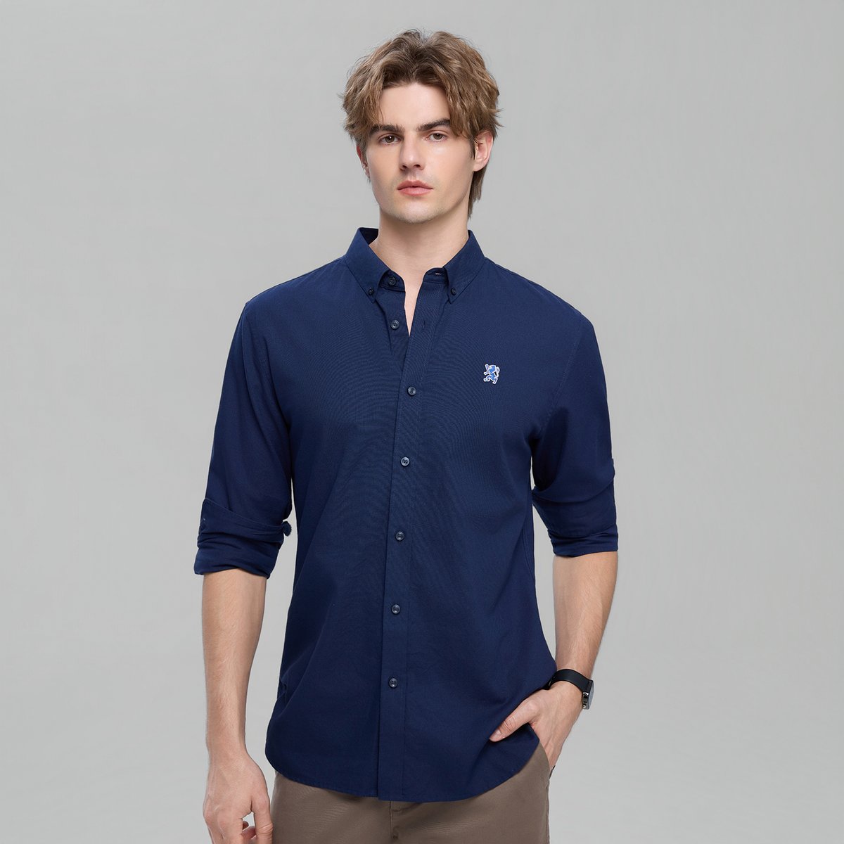 Men's Cotton Slim Oxford Shirt With Embroidery