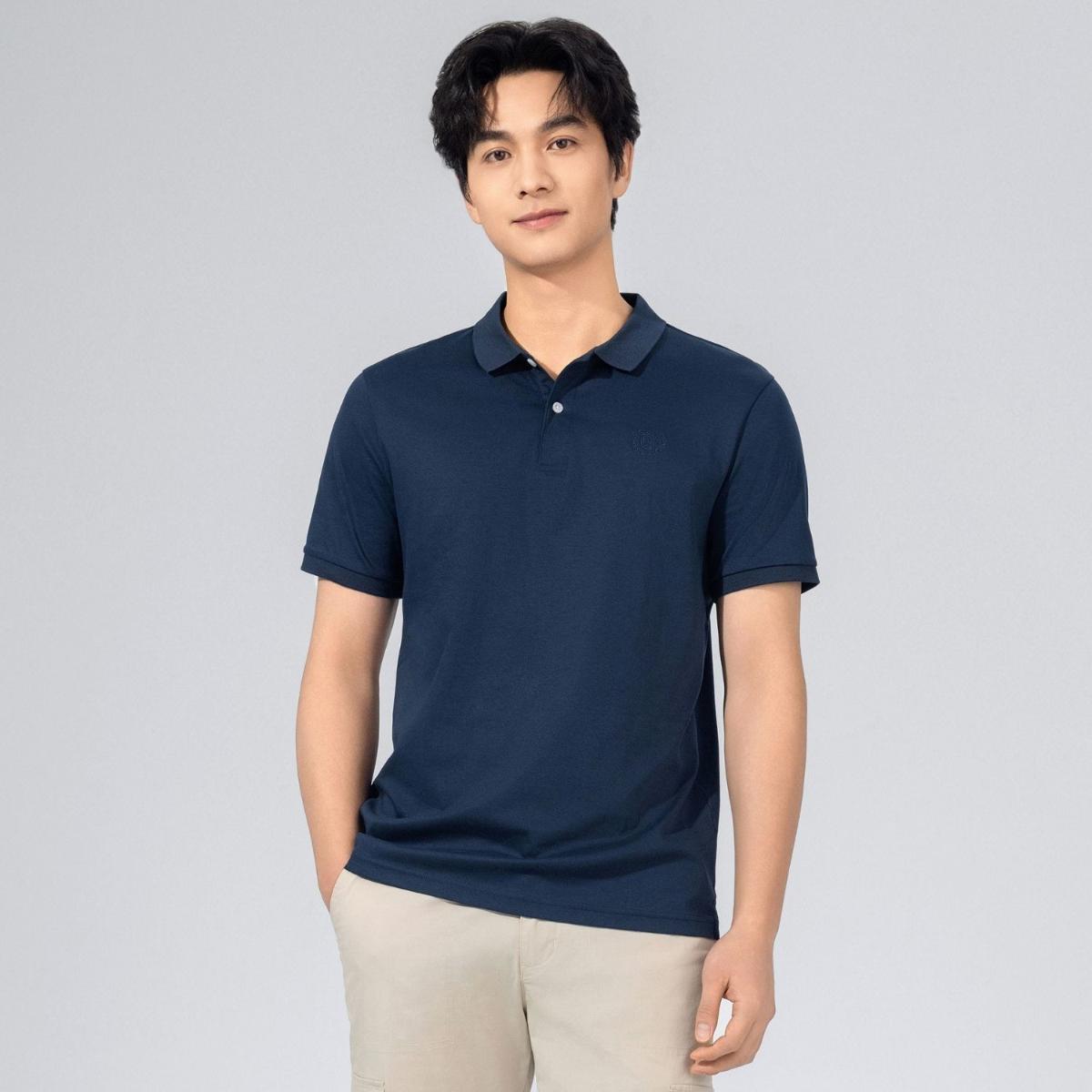 Cotton Interlock Flat Knit Color Short Sleeve Slim Embroidered Solid Polo (Liquid Touch)