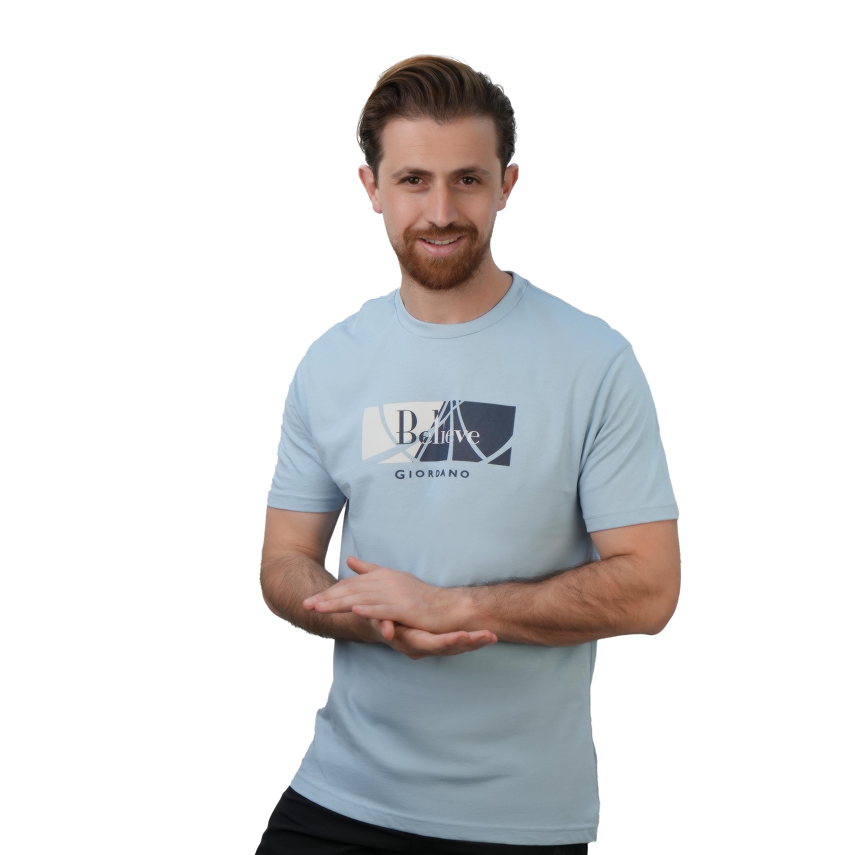 تي شيرت رجالي من القطن بقصة ضيقة ومطبوع عليه رسالة