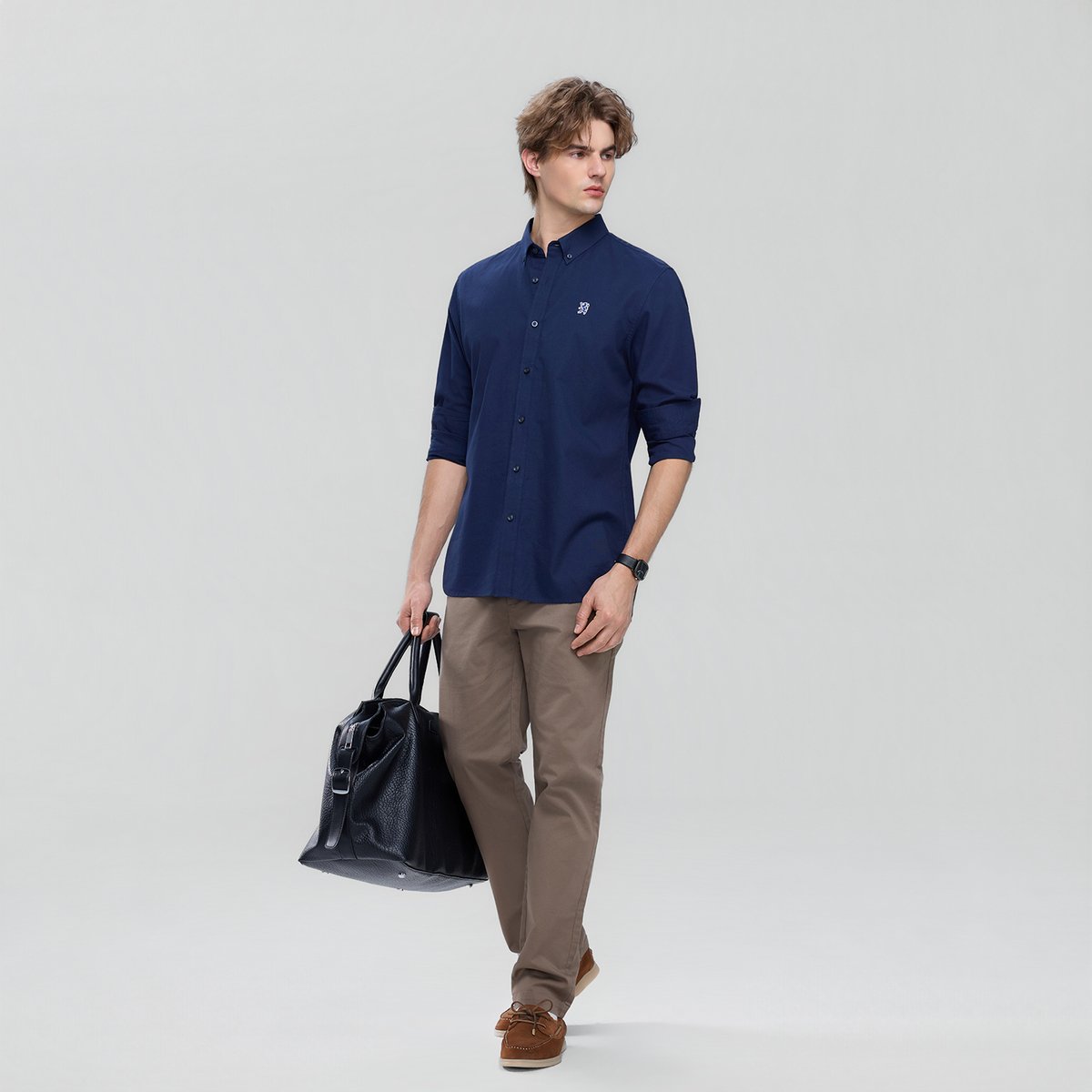 Men's Cotton Slim Oxford Shirt With Embroidery