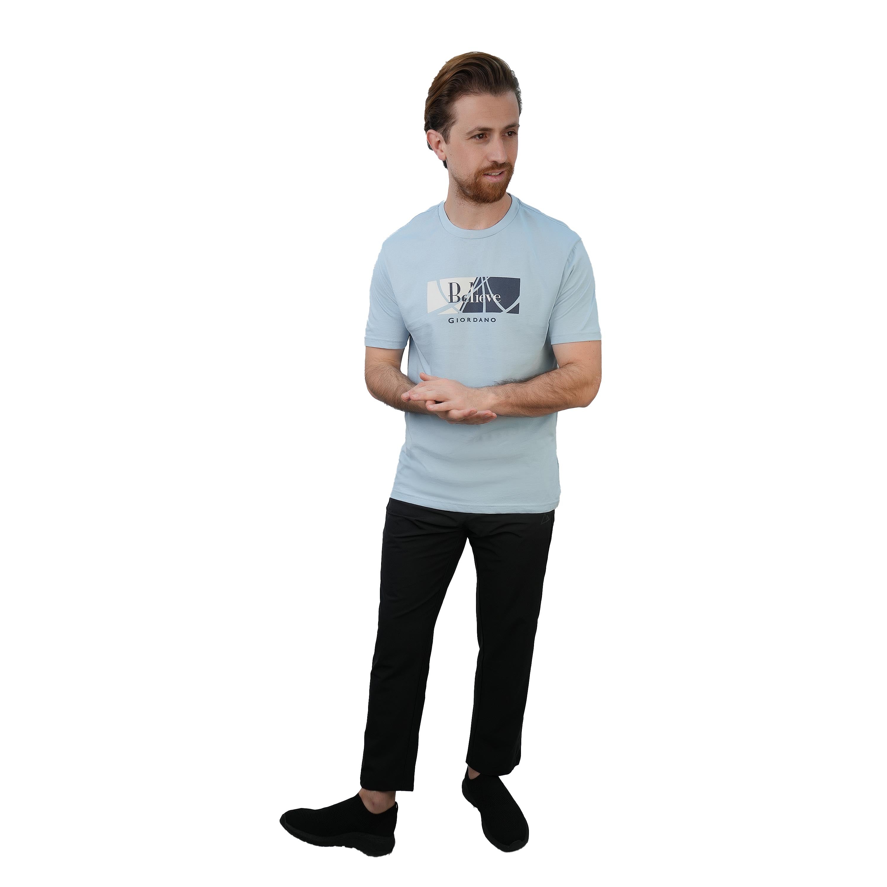 تي شيرت رجالي من القطن بقصة ضيقة ومطبوع عليه رسالة