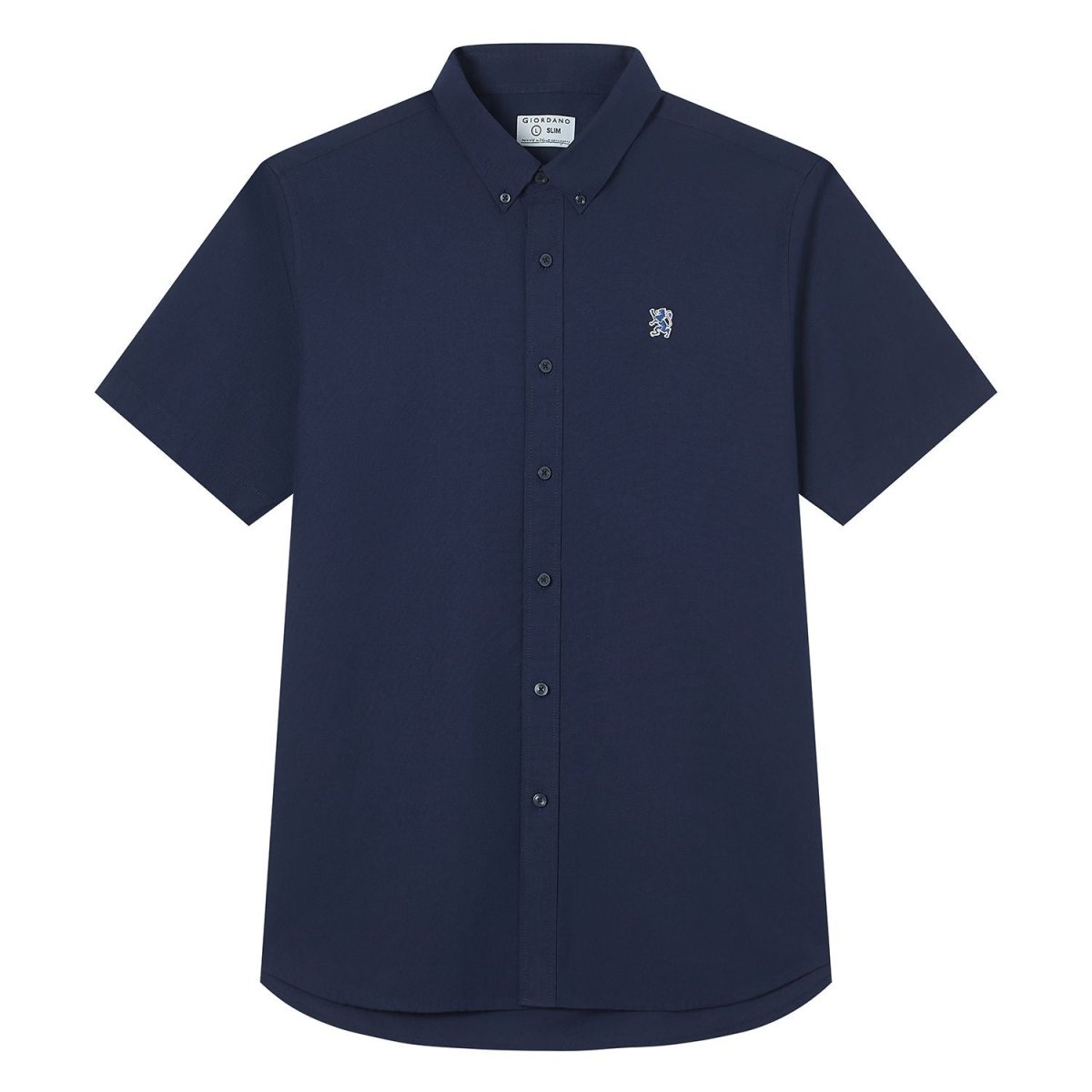 Men's Cotton Oxford Slim Fit Short-Sleeve Shirt with Embroidery