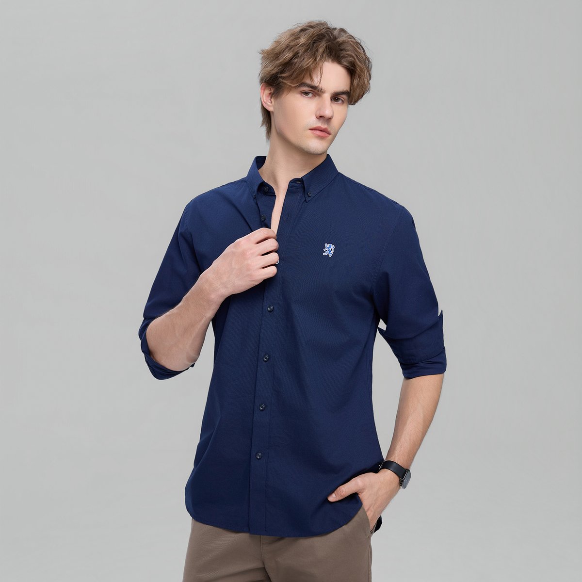 Men's Cotton Slim Oxford Shirt With Embroidery