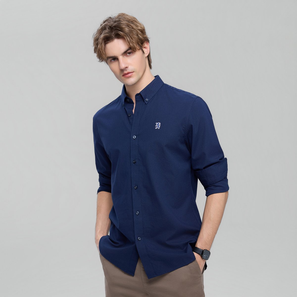 Men's Cotton Slim Oxford Shirt With Embroidery