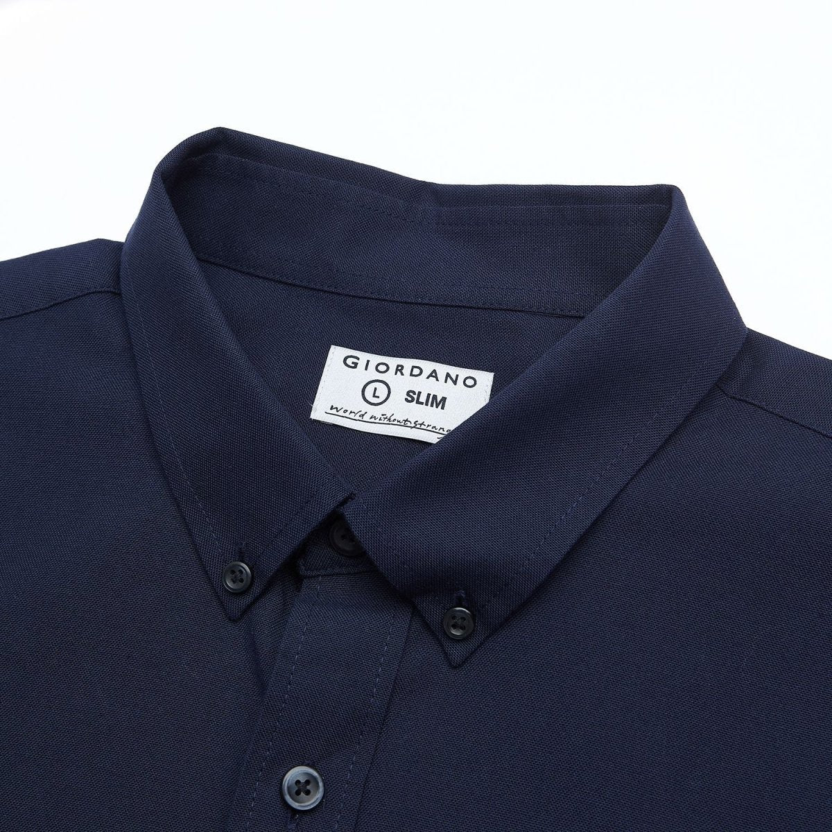 Men's Cotton Oxford Slim Fit Short-Sleeve Shirt with Embroidery