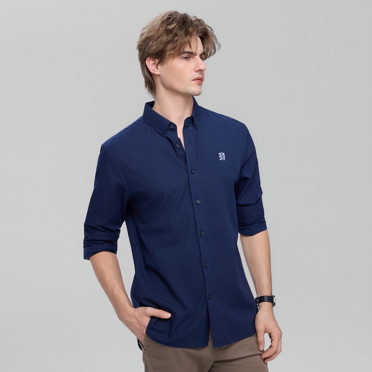 Men's Cotton Slim Oxford Shirt With Embroidery
