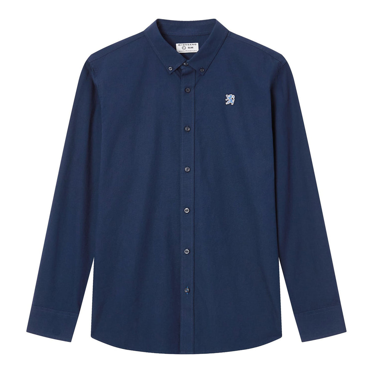 Men's Long Sleeve Slim Fit Cotton Lion Embroidered Oxford Shirt