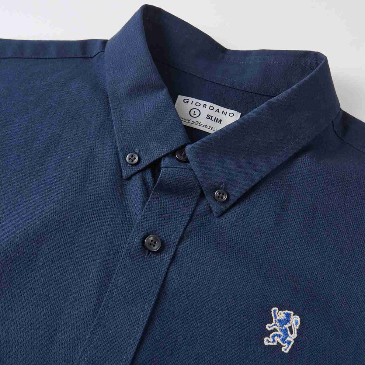 Men's Long Sleeve Slim Fit Cotton Lion Embroidered Oxford Shirt