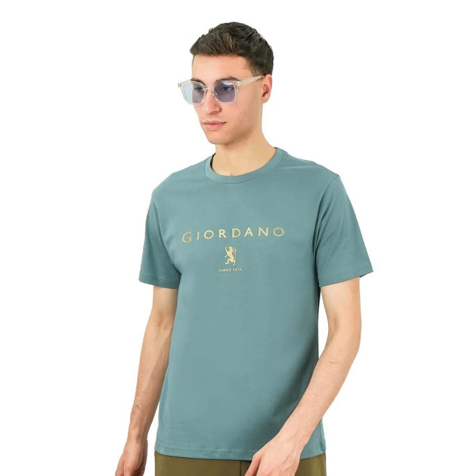 تي شيرت قطني جيرسي بطبعة نحيفة وأكمام قصيرة ورقبة دائرية