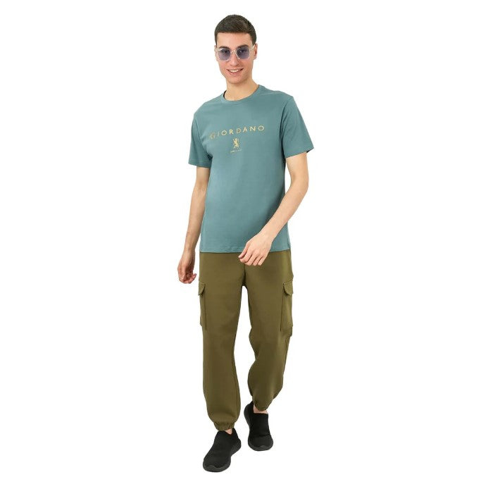 تي شيرت قطني جيرسي بطبعة نحيفة وأكمام قصيرة ورقبة دائرية