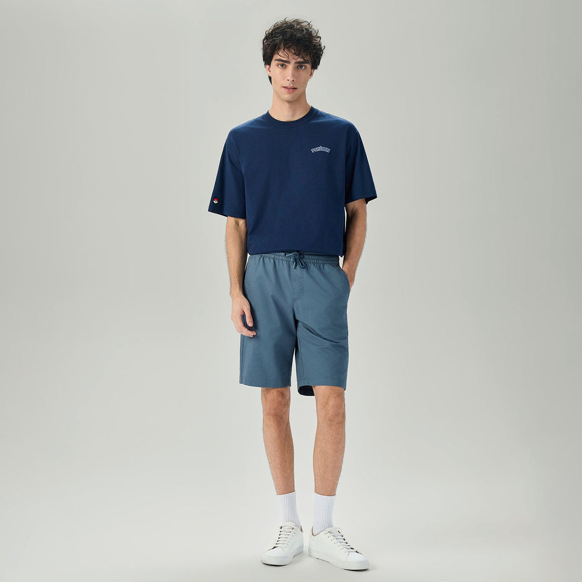 Men's Slim Fit Elastic Waist Bermuda Cotton Twill Mid Rise