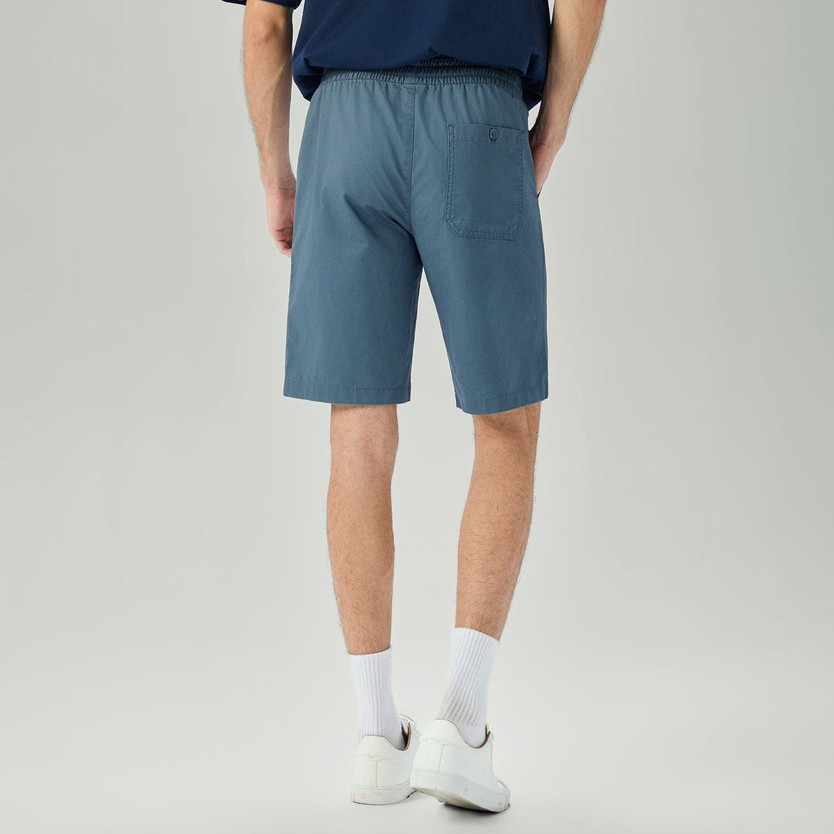 Men's Slim Fit Elastic Waist Bermuda Cotton Twill Mid Rise