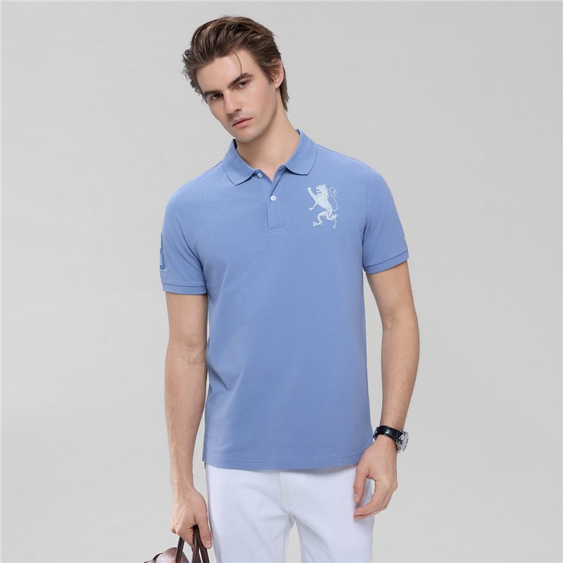 Men’s Slim Fit 3D Lion Embroidery Lycra Pique Polo