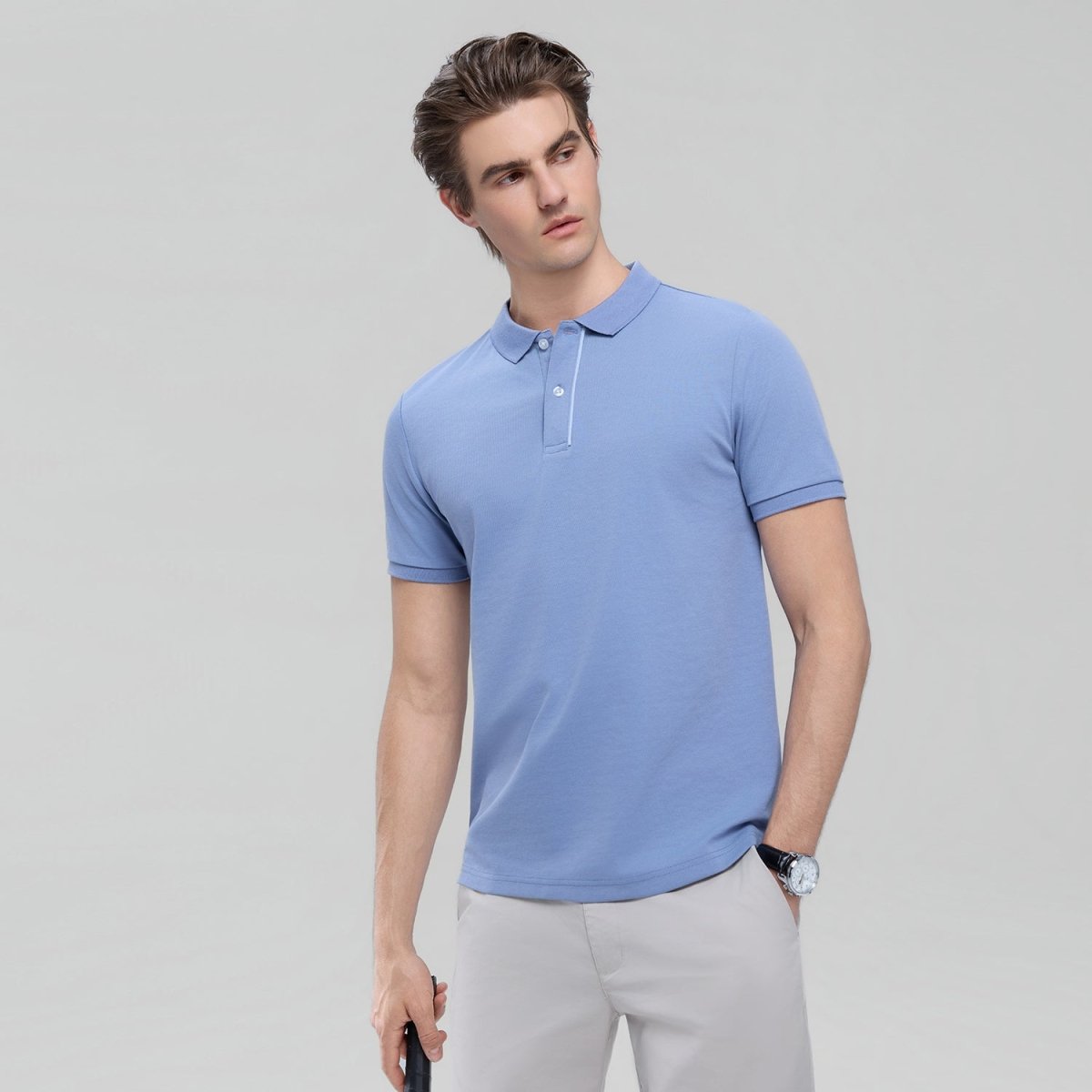 Men's Slim Fit Cool Touch Cotton Nylon Pique Flat Knit Collar Solid Polo