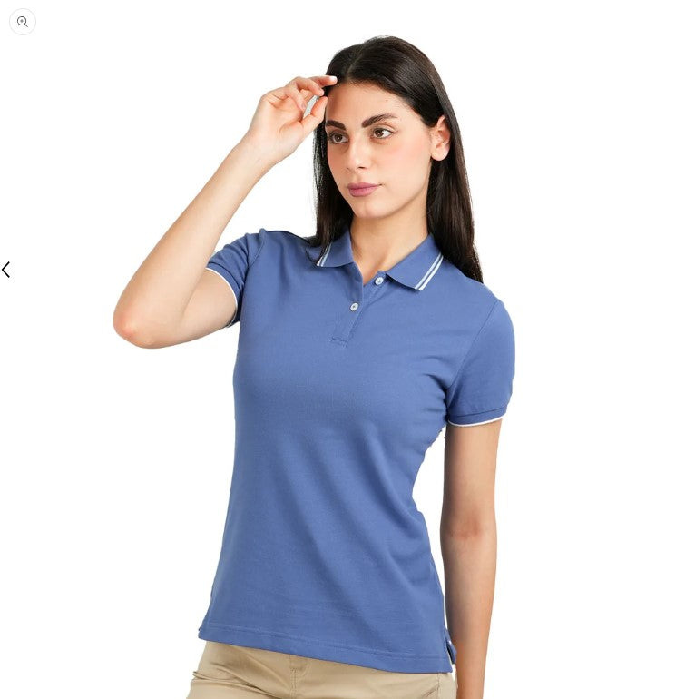 Woman Cotton/Lycra Pique Flat Kint Color Short Sleeve Clase Slim Solid Polo