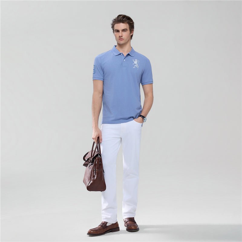 Men’s Slim Fit 3D Lion Embroidery Lycra Pique Polo