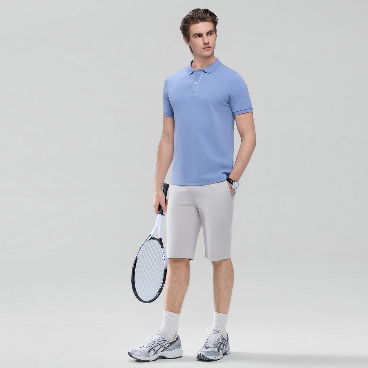 Men's Slim Fit Cool Touch Cotton Nylon Pique Flat Knit Collar Solid Polo