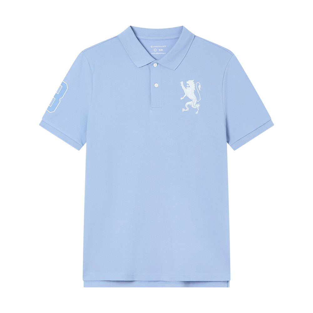 Men’s Slim Fit 3D Lion Embroidery Lycra Pique Polo
