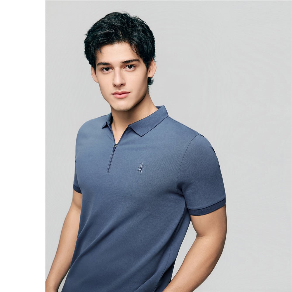 Men's Slim Fit Small Lion Zipper Polo