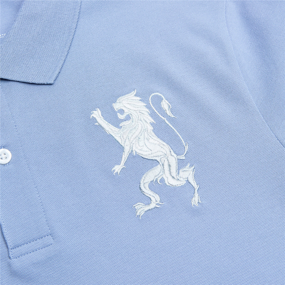 Men's Slim Fit 3D Lion Embroidery Lycra Pique Polo