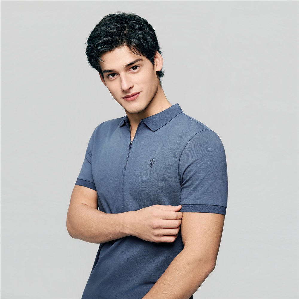 Men's Slim Fit Small Lion Zipper Polo