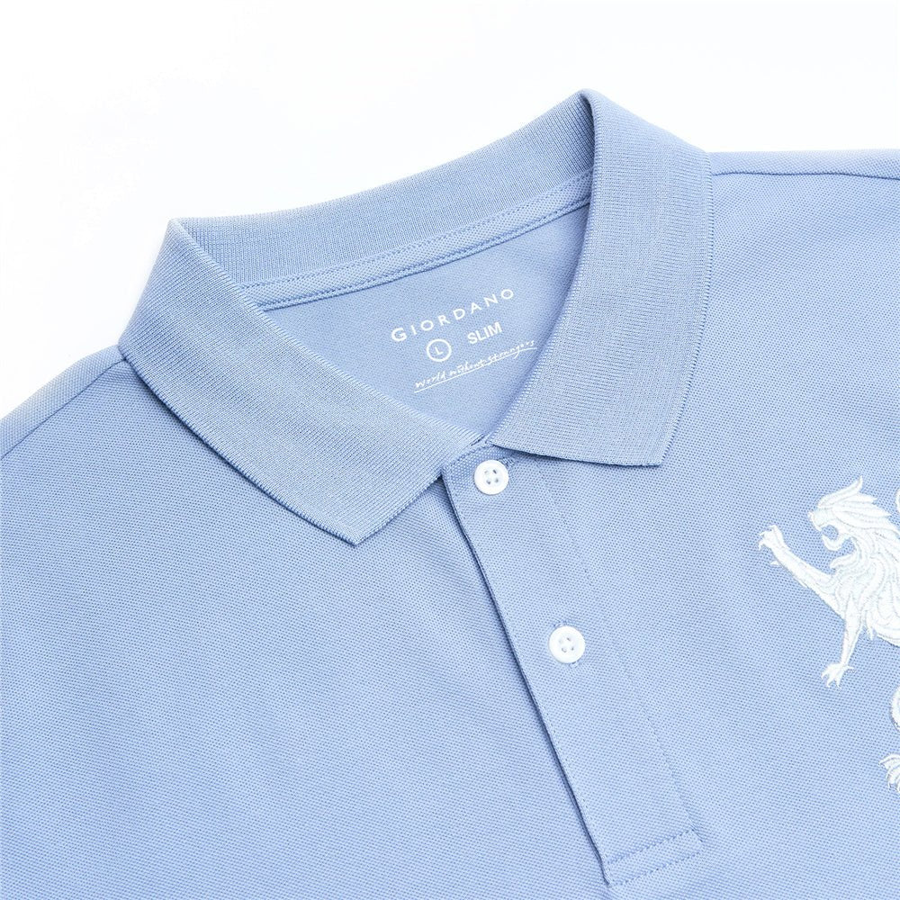 Men’s Slim Fit 3D Lion Embroidery Lycra Pique Polo