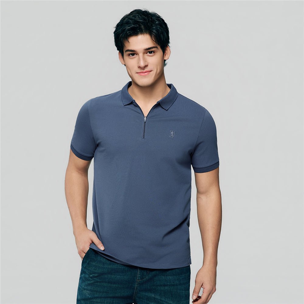 Men's Slim Fit Small Lion Zipper Polo