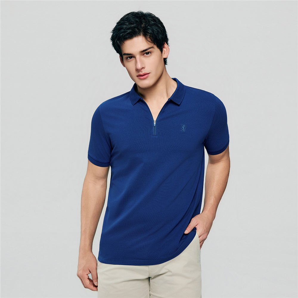 Men's Slim Fit Small Lion Zipper Polo