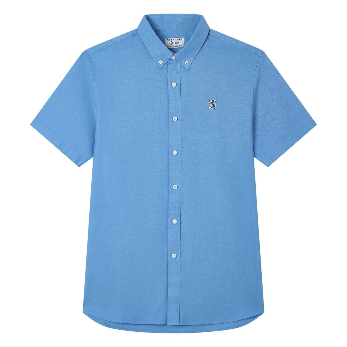 Men's Cotton Oxford Slim Fit Short-Sleeve Shirt with Embroidery