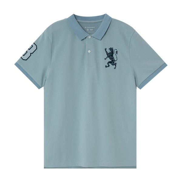 Men's 3D Lion Polo: Slim Fit, Bold Embroidery, Premium Pique