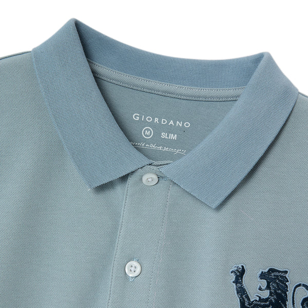 Men's 3D Lion Polo: Slim Fit, Bold Embroidery, Premium Pique