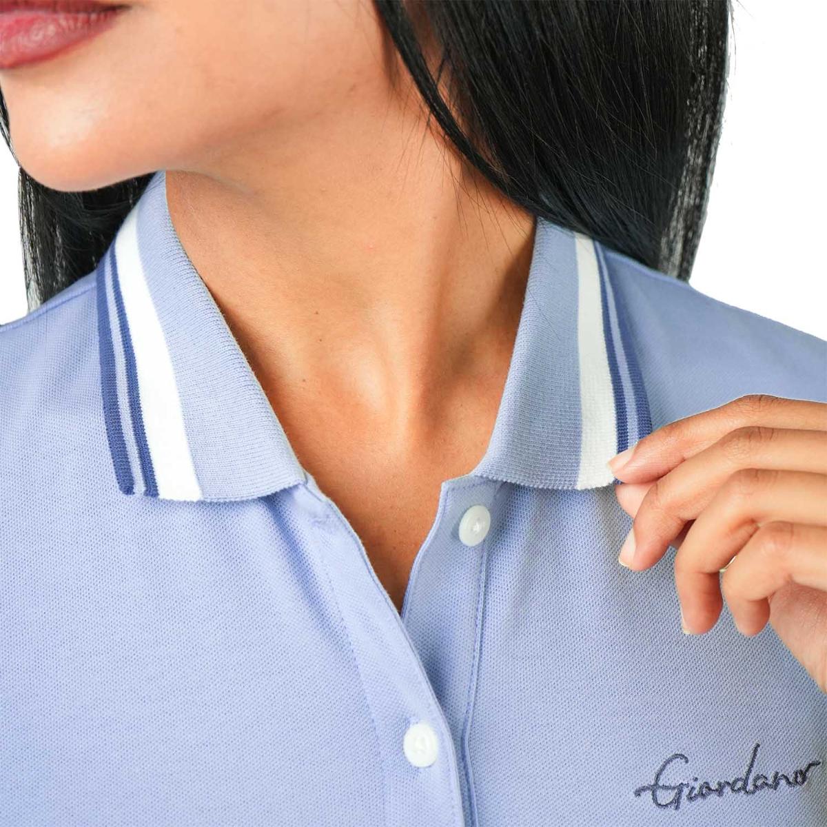 قميص بولو نسائي كلاسيكي من القطن بيكيه - قصة ضيقة، تفاصيل مطرزة