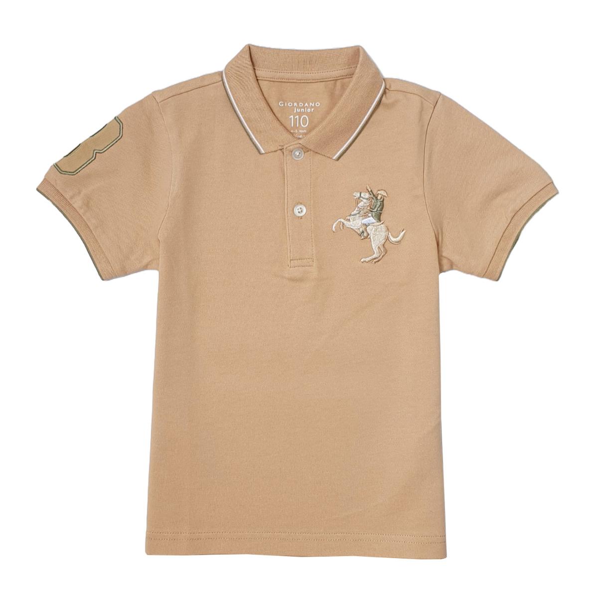 JUNIOR Cotton/Lycra Pique Knitted Collar Short Sleeve Slim Embrdry Bold Polo