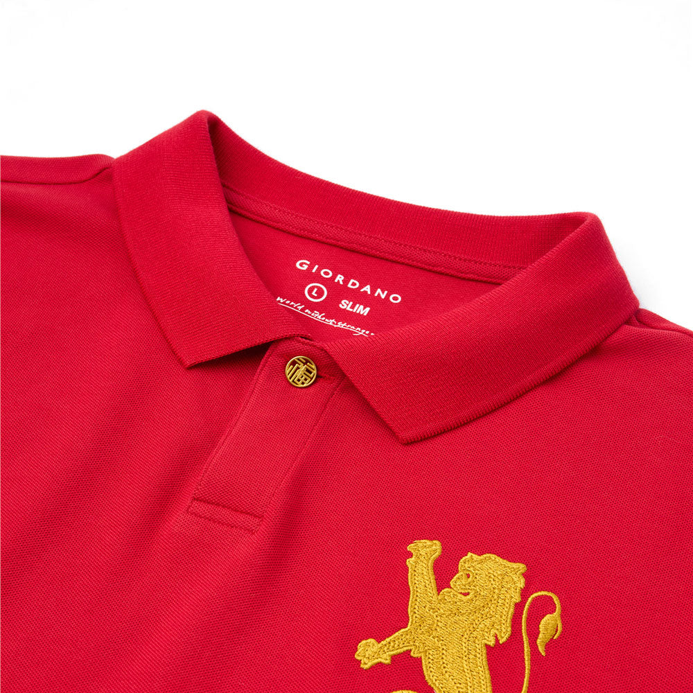Men’s Slim Fit 3D Lion Lycra Pique Polo
