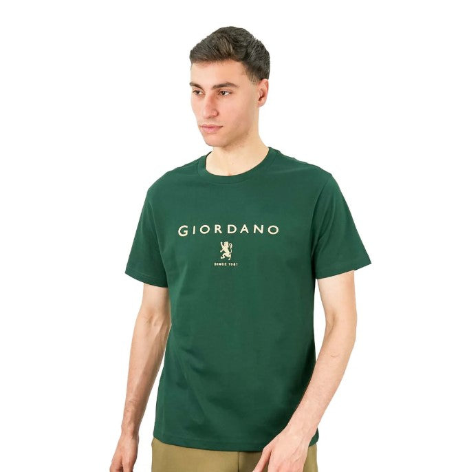 تي شيرت قطني جيرسي بطبعة نحيفة وأكمام قصيرة ورقبة دائرية