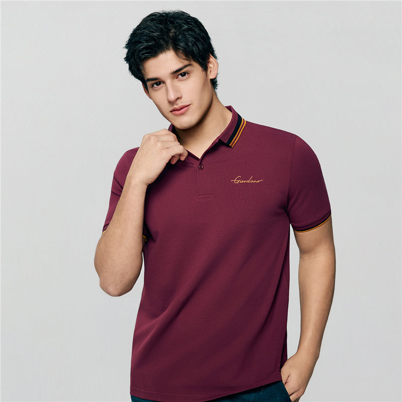 Men’S Slim Pique Polo With Contrast Collar & Signature Embroidery