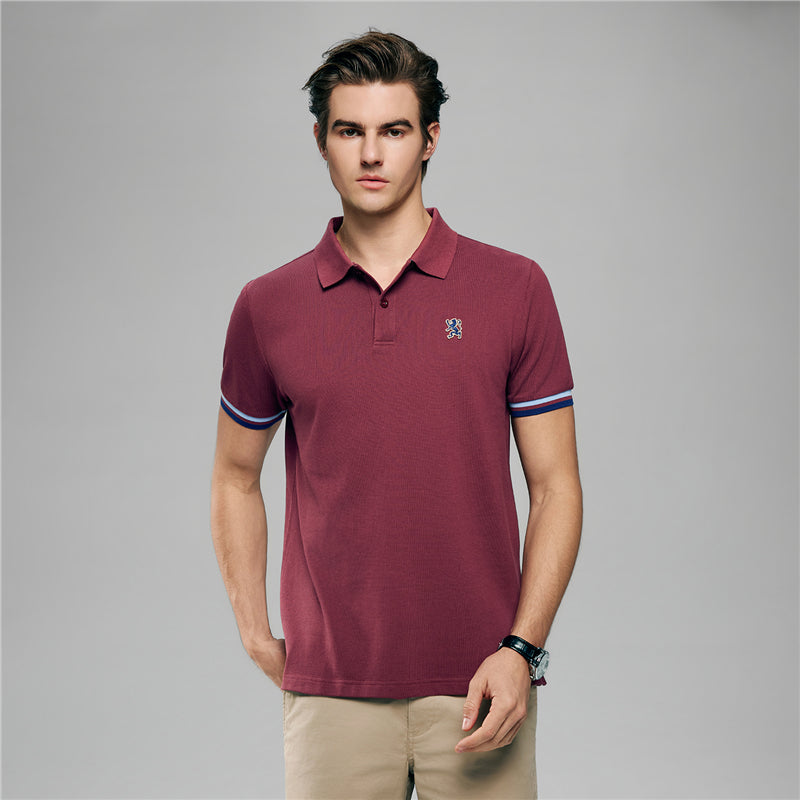Men's Cotton Slim Performance Polo With Small Lion Embroidery