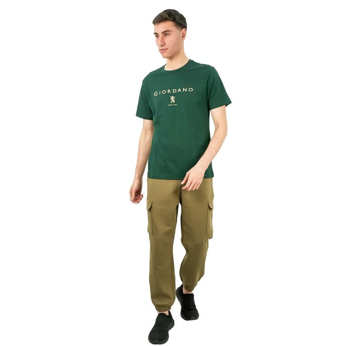 تي شيرت قطني جيرسي بطبعة نحيفة وأكمام قصيرة ورقبة دائرية